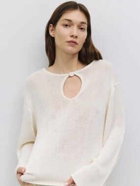 All Row Cream Keyhole Knit Sweater